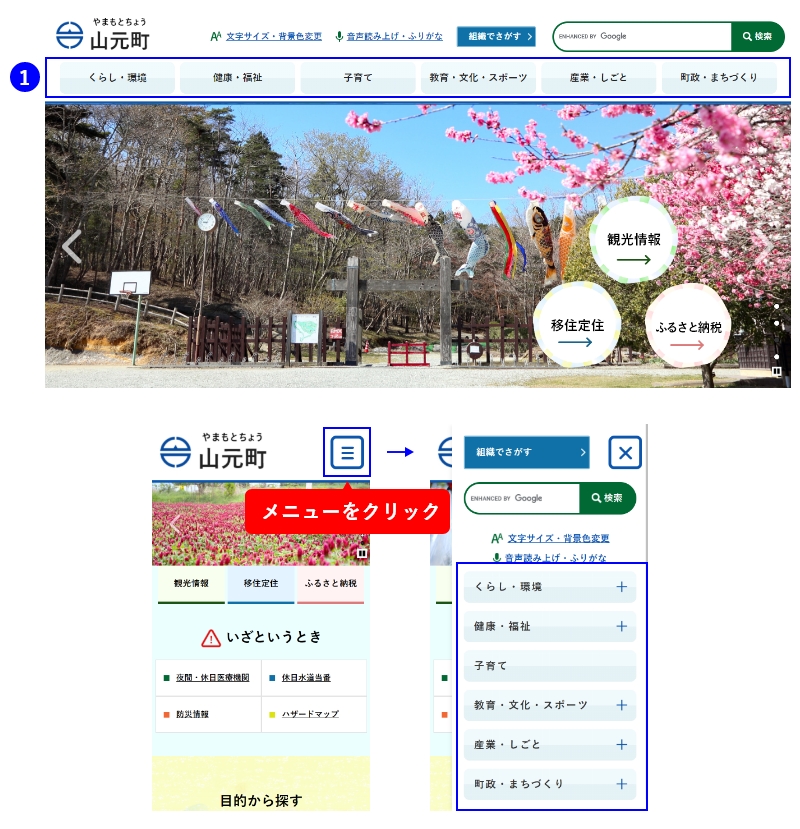 グローバルナビゲーションから分類をクリック